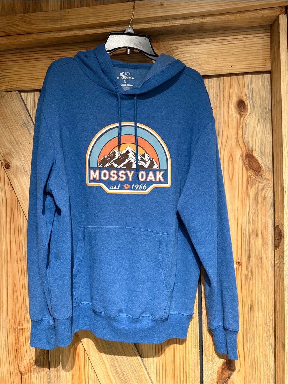 Mossy Oak Royal Blue Pullover Hoodie with Mountain Graphic